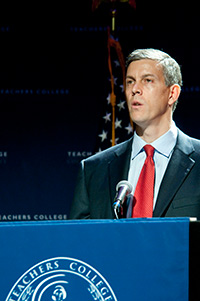 Secretary of Education Arne Duncan speaks at TC.  