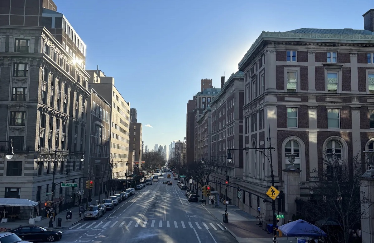 View of Amsterdam Avenue from a bridge on West 116th Street.
