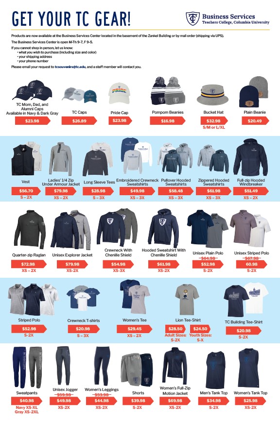 flier with TC merchandise for sale