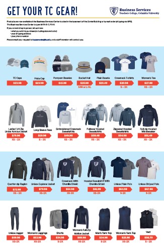 flier with TC merchandise for sale