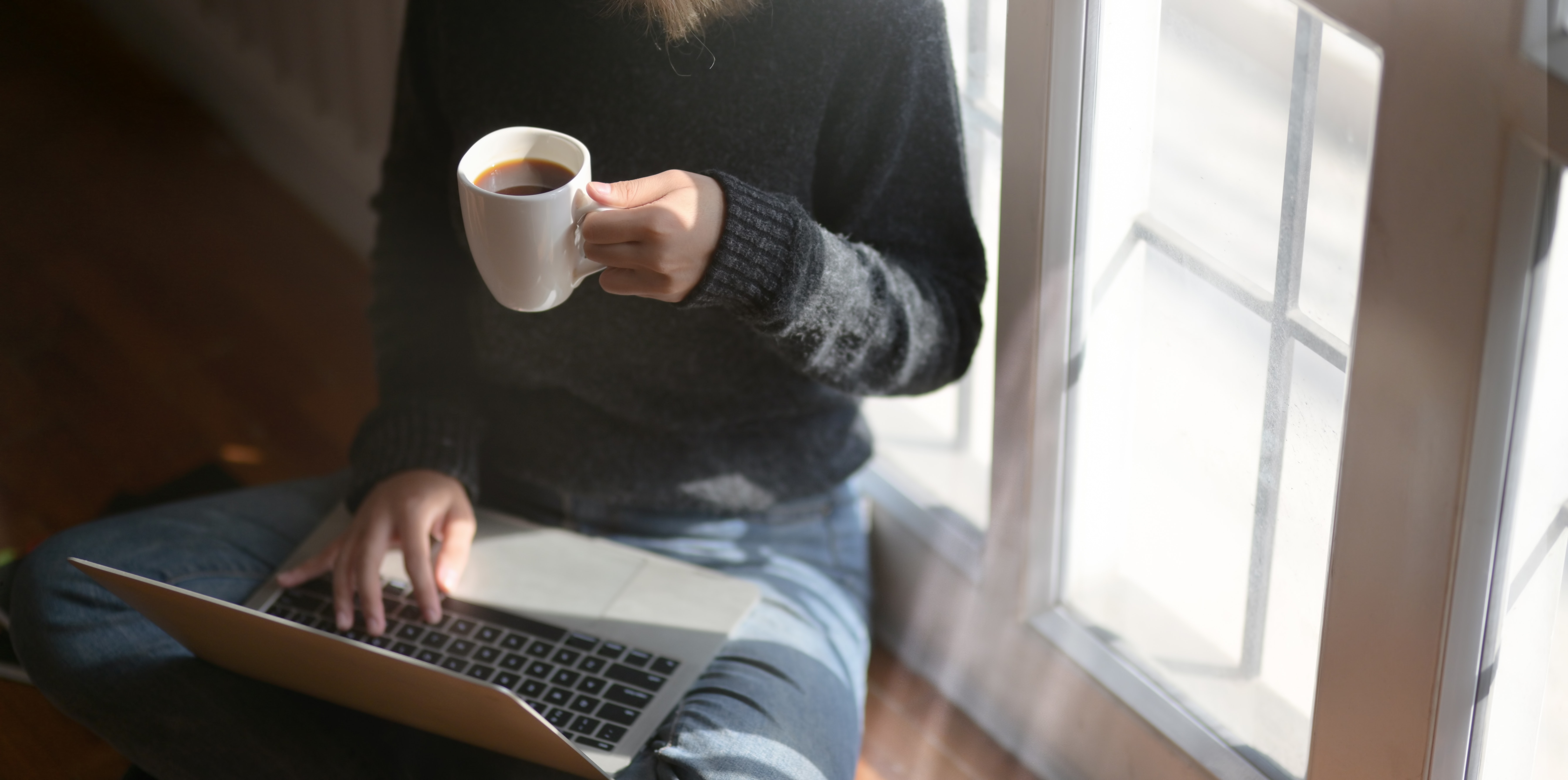 reading with coffee mug