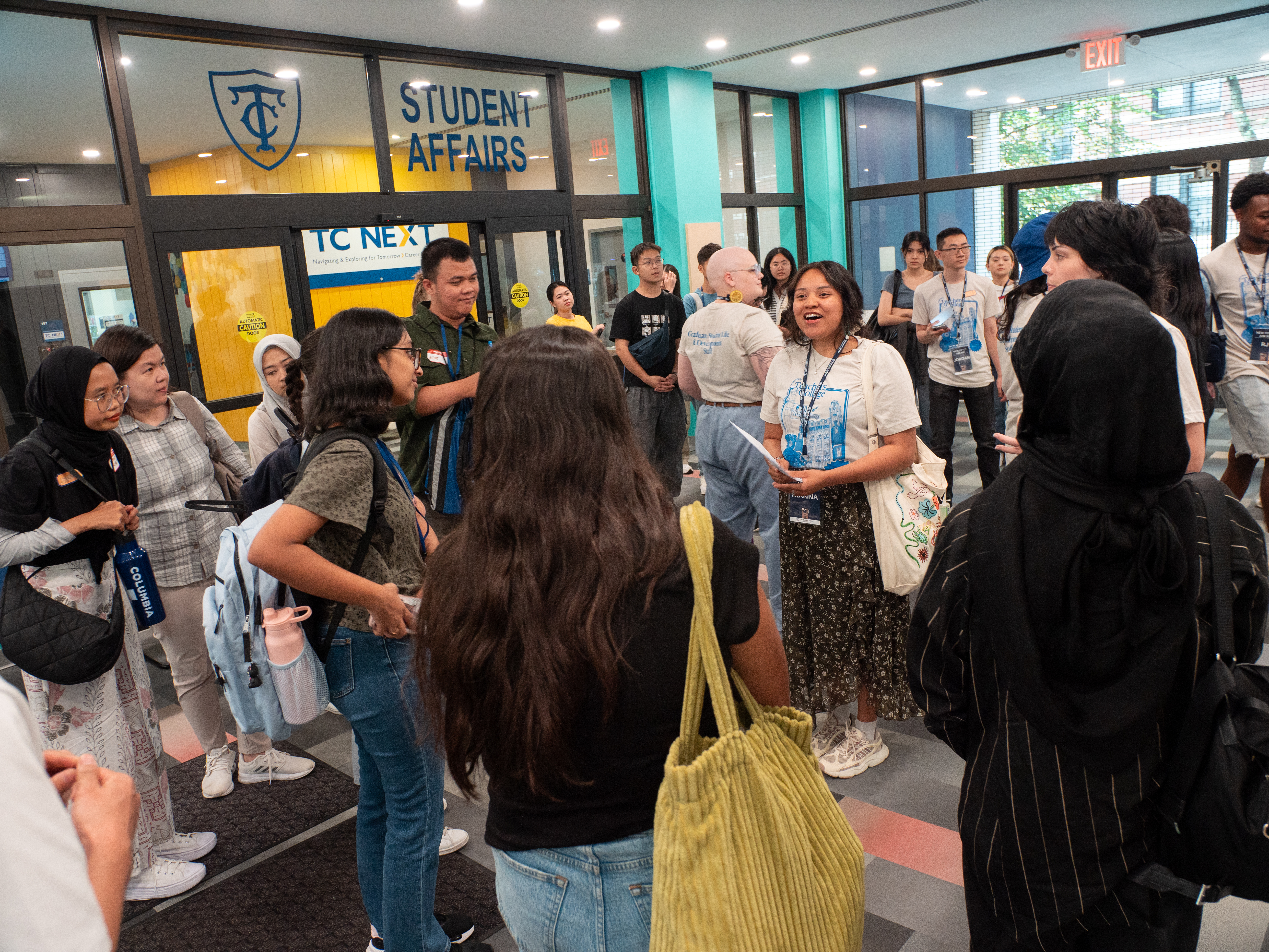 group of students taking a tour around Teachers College