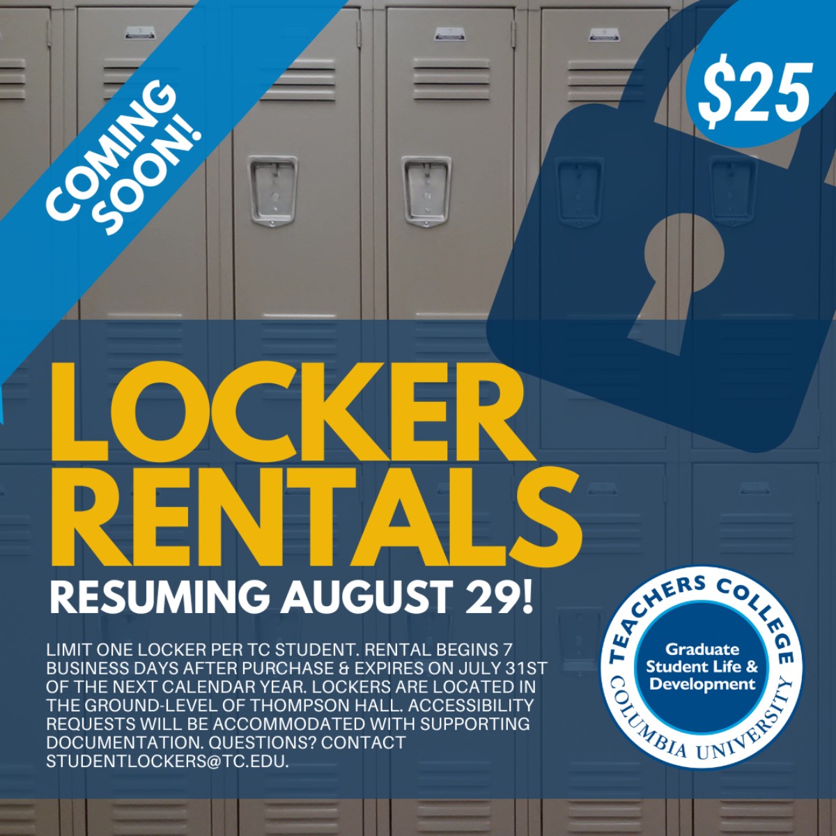 AY 22-23 Student Locker Rentals Coming Soon