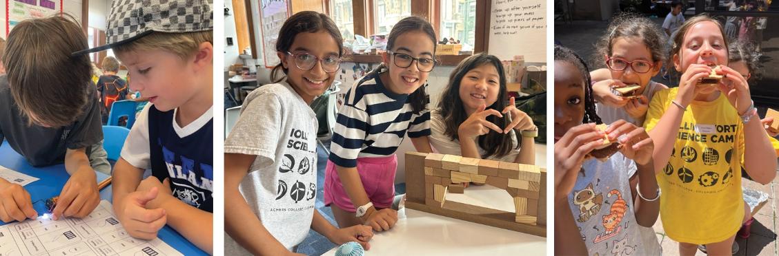 several photos of children doing scientific investigations together with their teachers.