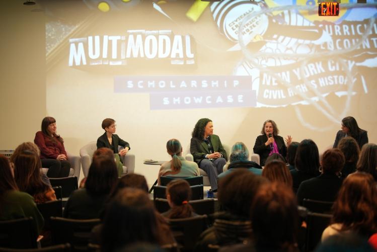 The panel of the multimodal scholarship showcase event featuring the panelists and moderator