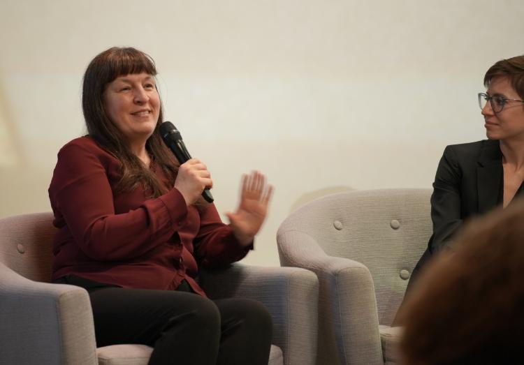 Rachel Talbert talking in a panel