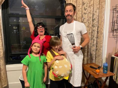 Nathan and family in bobs burgers cosplay