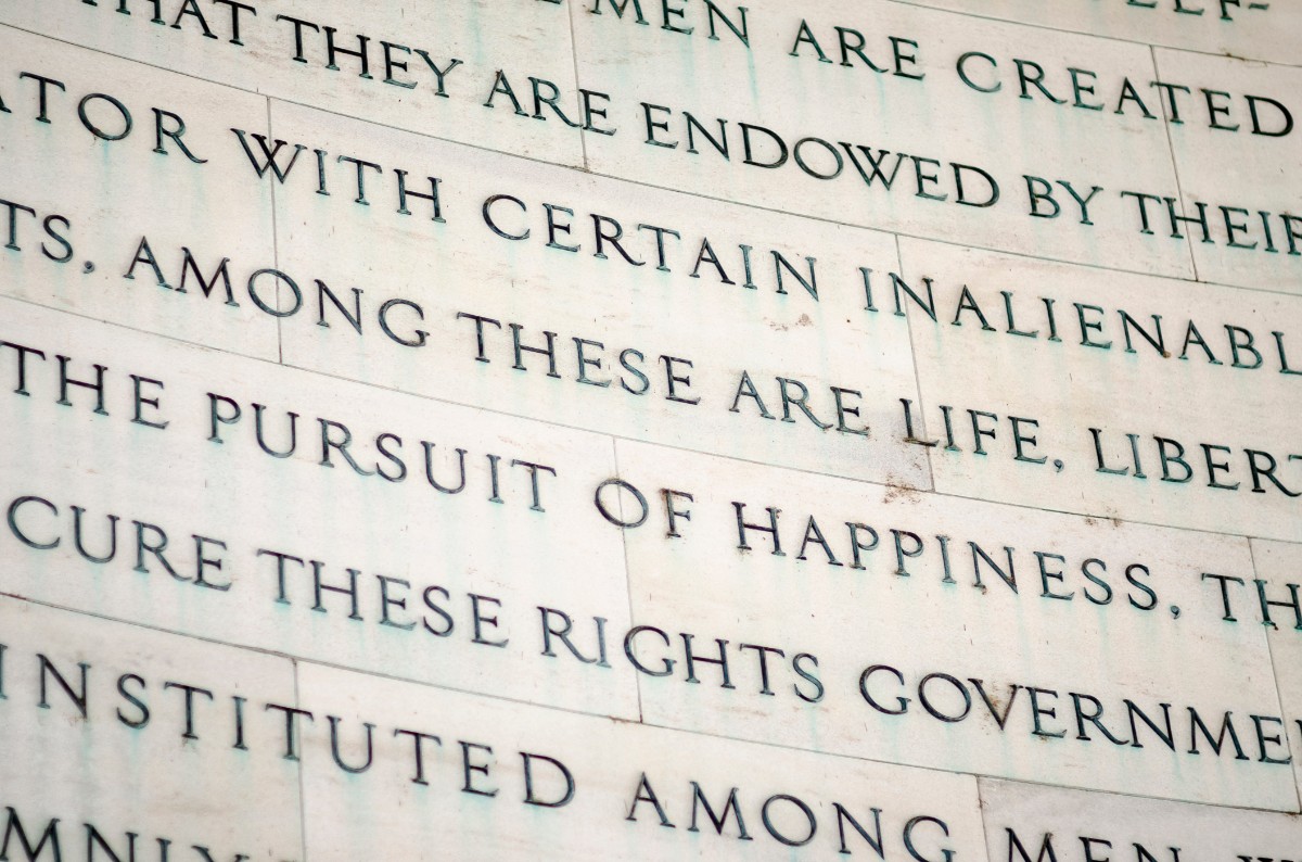 Inscription in the Jefferson Memorial in Washington DC of inalienable rights from the US Declaration of Independence