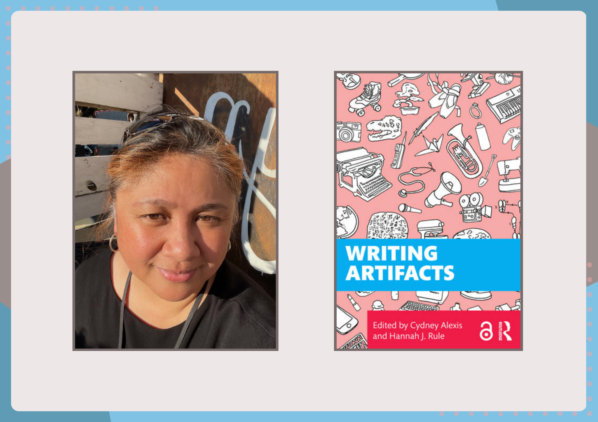 Headshot of Dr. Amina Tawasil next to book cover for 