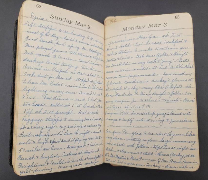 Emma Monroe's Travel Diary. 1924. From the Paul Monroe Collection, Box 6, Memorabilia: Travel Journal, Diaries, Pictures, Bible. Item 14a.