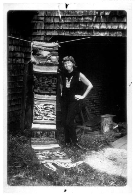 Pearl Greenberg with tapestry