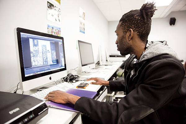 Bashir Oyakhilome Harrell (M.A. '16) in TC's Myers Studio