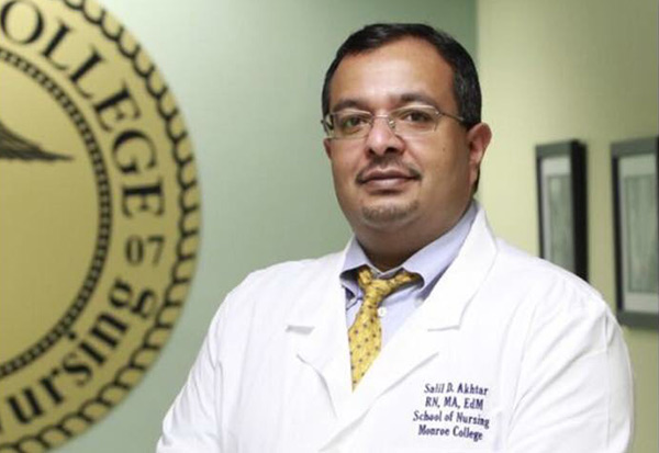 Nurse Executive program student Salil Akhtar is a professor at Monroe College School of Nursing.