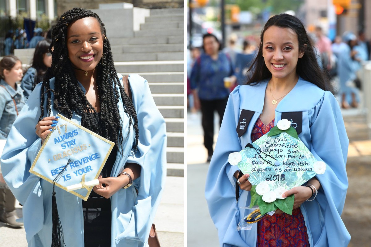 Students showcasing their grad caps