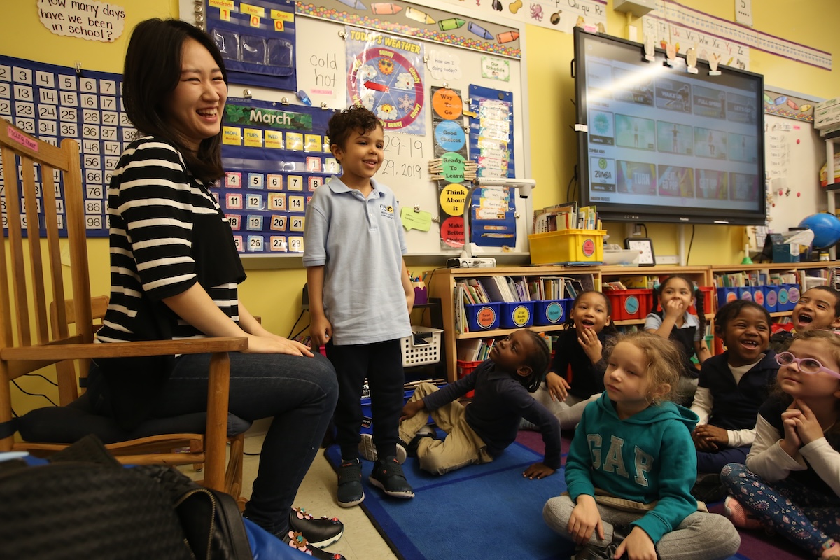 teacher in classroom during circle time