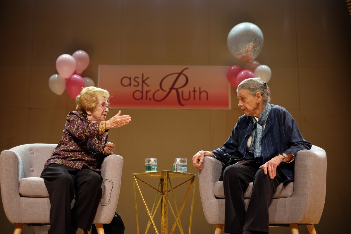 Ruth with friend and colleague Hope Leichter on stage at TC's Cowin Center