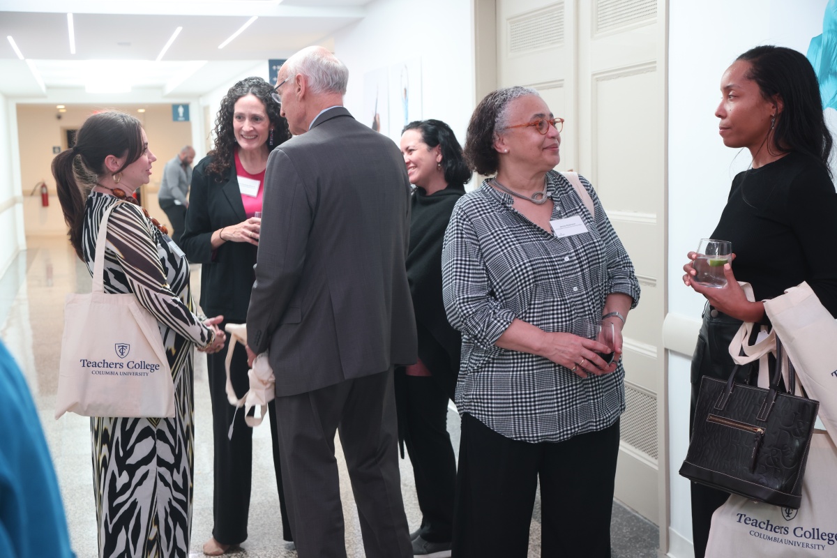 guests mingle outside the Arnhold Dance Studios