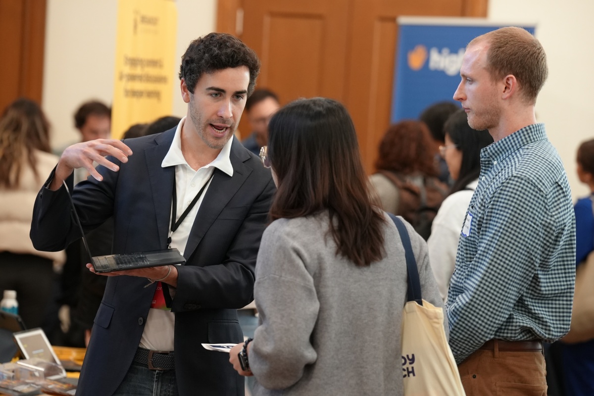 Students speak with an employer during EdTech Week 2024.