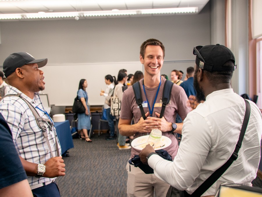 Students chat during lunch.