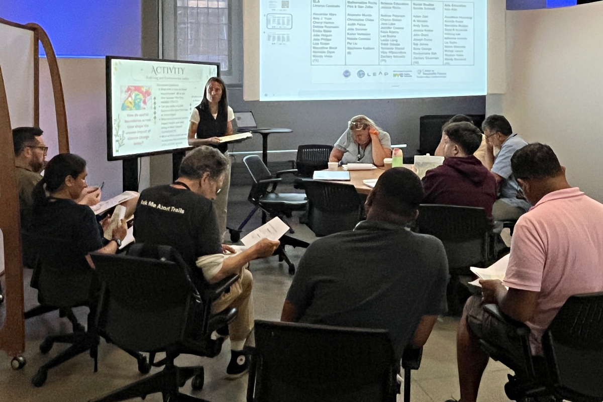 Sandra Schmidt discusses integrating climate change into social studies classes at the Summer Climate Institute