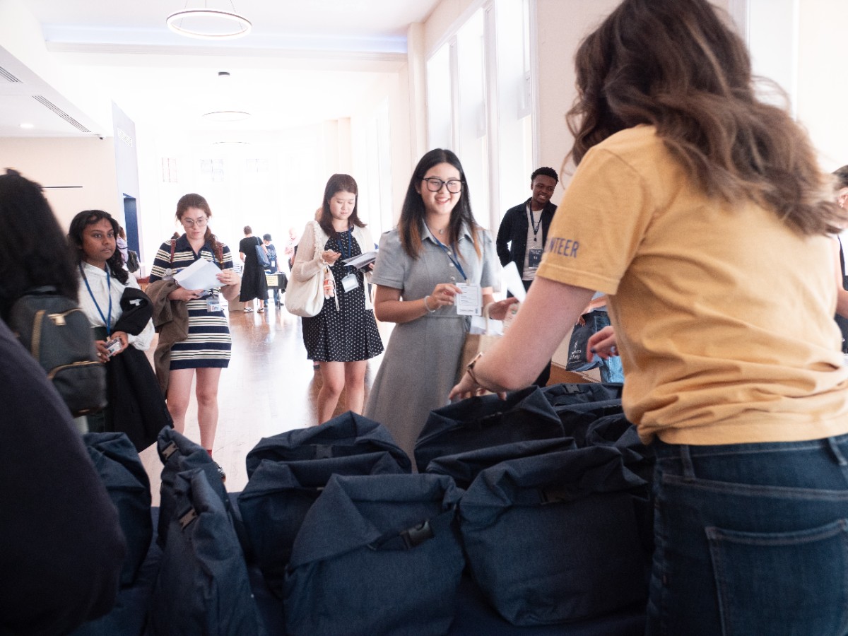 Pictured: Students checking in.