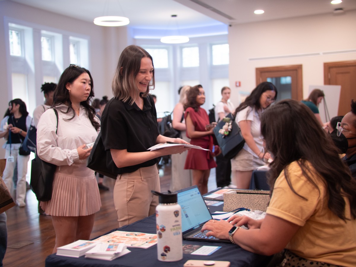 Pictured: Students checking in.