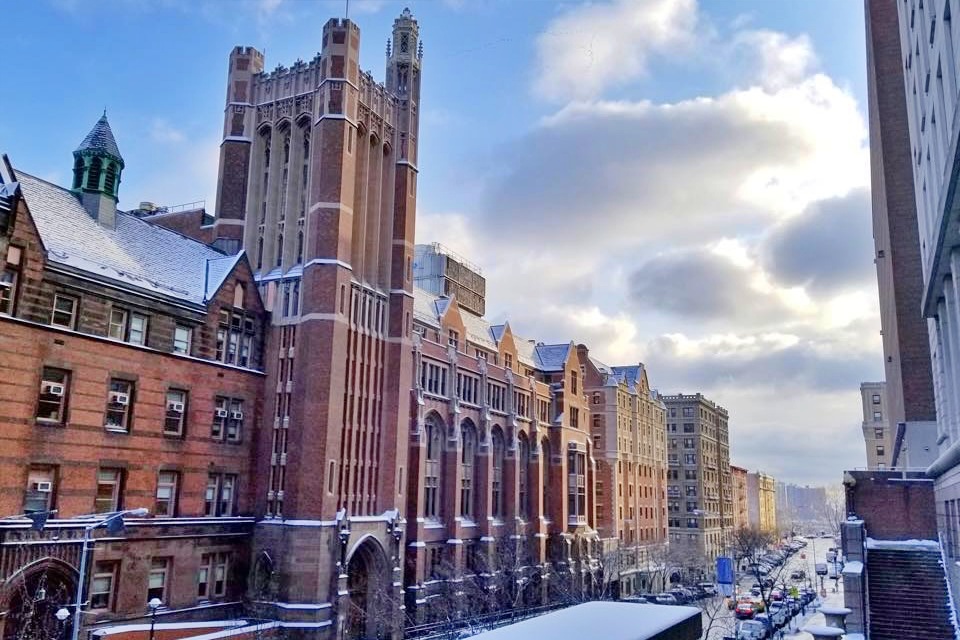 Exterior of Teachers college on a winter day