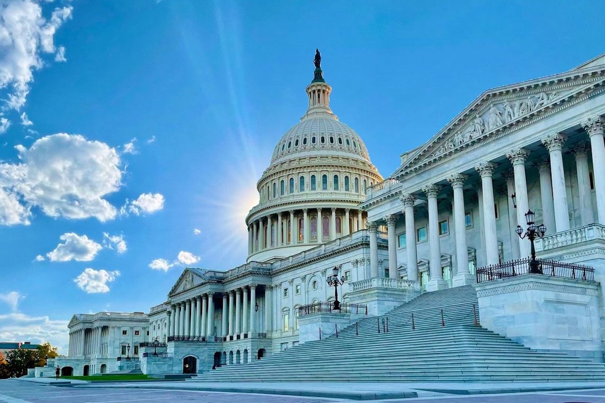 Low-angle images of U.S. Capitol building on a clear day