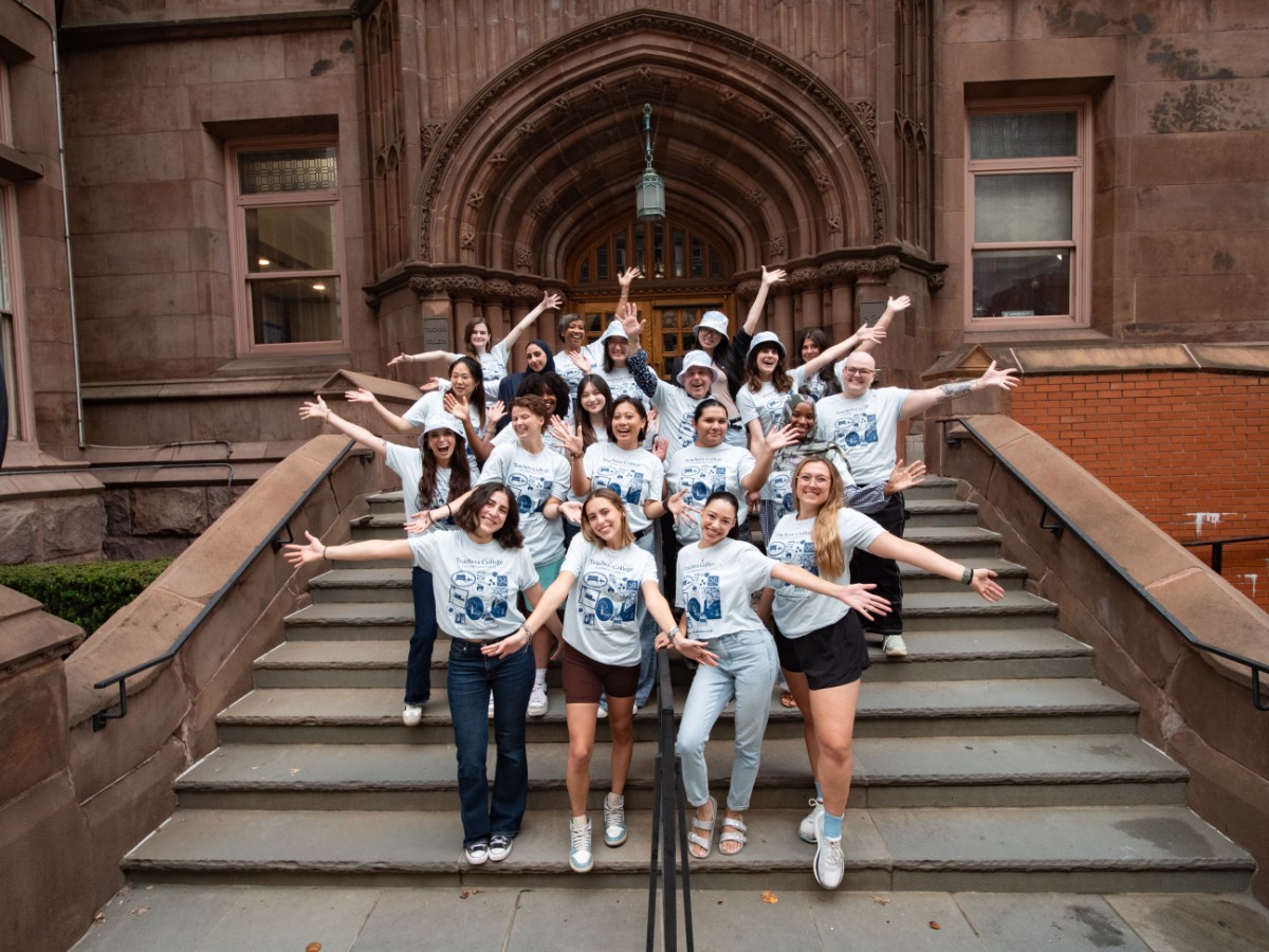 NSO student workers gather outside Teachers College.
